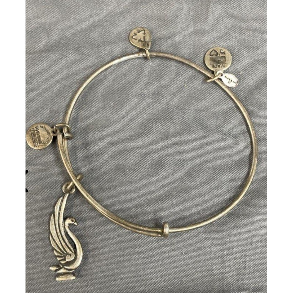 Alex and Ani Swan Charm Bangle Bracelet Rafaelian Silver Finish Adjustable